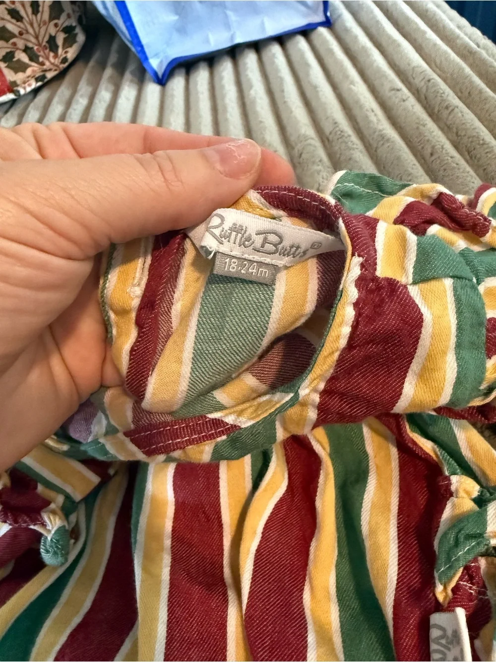 Ruffle Butts Striped Romper in Red, Green & Yellow